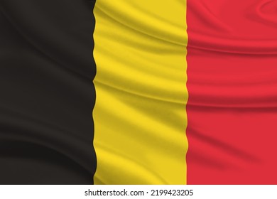 3D Flag Of Belgium On Wrinkled Fabric Background.