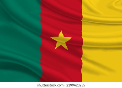 3D Flag Of Cameroon On Wrinkled Fabric Background.