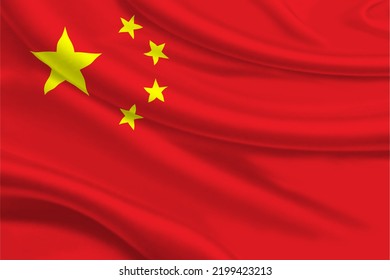 3D Flag Of China On Wrinkled Fabric Background.