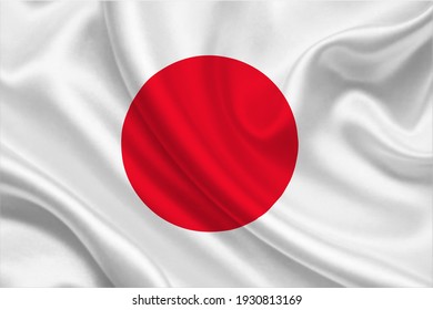 3D Flag of Japan on wrinkled fabric.