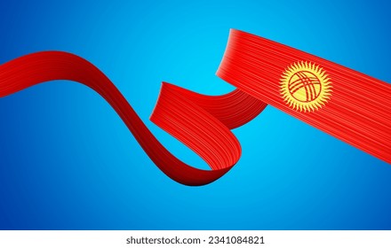 3d Flag Of Kyrgyzstan 3d Wavy Shiny Kyrgyzstan Ribbon Isolated On Blue Background 3d Illustration
