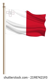 3D Flag Of Malta On A Pillar Blown Away Isolated On A White Background.