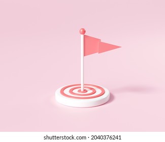 3D Flag in the middle of target. aimed at a goal, increase motivation, a way to achieve a goal concept. 3d render illustration