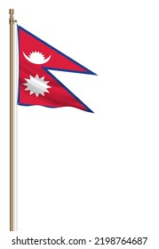 3D Flag Of Nepal On A Pillar Blown Away Isolated On A White Background.