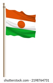 3D Flag Of Niger On A Pillar Blown Away Isolated On A White Background.