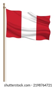 3D Flag Of Peru On A Pillar Blown Away Isolated On A White Background.