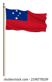 3D Flag Of Samoa On A Pillar Blown Away Isolated On A White Background.