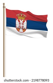 3D Flag Of Serbia On A Pillar Blown Away Isolated On A White Background.