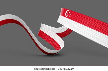 3d Flag Of Singapore 3d Shiny Waving Singapore Ribbon Flag On Grey Background 3d Illustration - Powered by Shutterstock