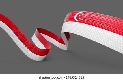 3d Flag Of Singapore 3d Shiny Waving Singapore Ribbon Flag On Grey Background 3d Illustration - Powered by Shutterstock