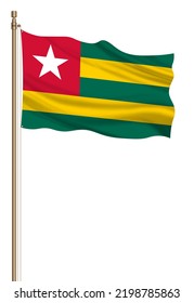 3D Flag Of Togo On A Pillar Blown Away Isolated On A White Background.