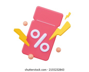 3D Flash Sale With Coupon. For Big Sales And Profitable Online Purchases. In Pastel Pink Tones Isolated On White Background. 3d Rendering.