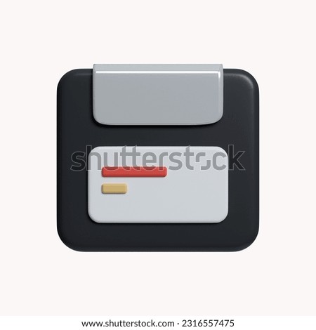 3d floppy disk for computer data storage. icon isolated on white background. 3d rendering illustration. Clipping path..