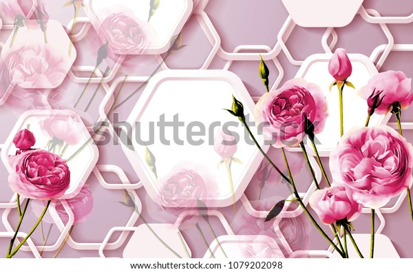 Pink 3d Floral abstract wallpaper for walls, 3d rendering.