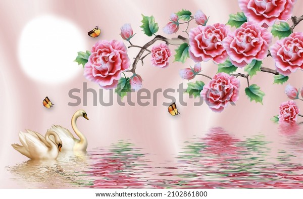 3D flower customized wallpapers and swan beautiful background