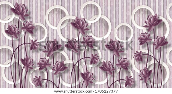 Print your own 3D Flower rendering with circles and florals wall décor photomural high quality wall[paper.