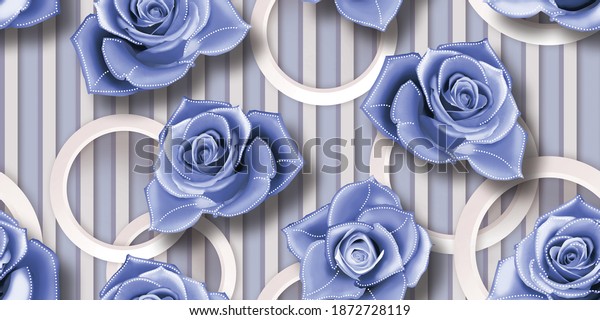 High quality seamless 3D Rose wall mural design for bathroom decoration.