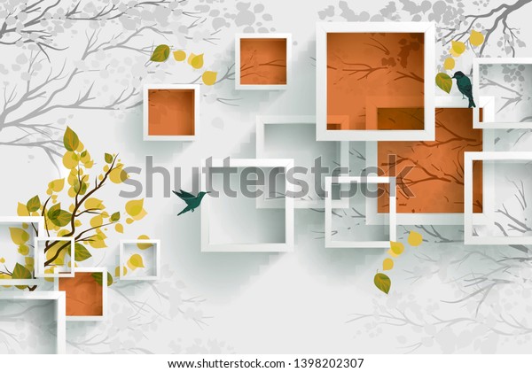 3d flower wallpaper white squares 3d background-illustration