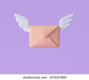 3D Flying Envelope Wings, Incoming Mail Notify, Newsletter And Online Email Concept. 3d Render Illustration