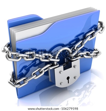 3D folder locked by chains isolated over white.