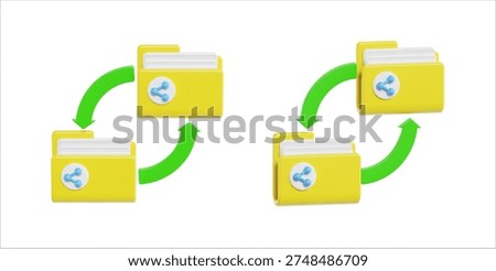 3D folder synchronization icon representing data transfer and automated backup process