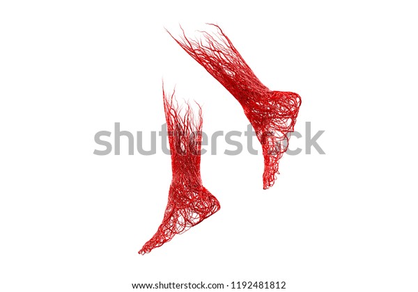 白い背景に3dの足と脚の赤い血管 切り取り線付き 3dイラスト のイラスト素材