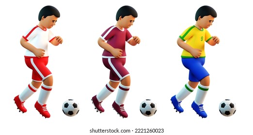 3d Football player dribbles. Qatar and Brazil striker with the ball. 3d render - Powered by Shutterstock