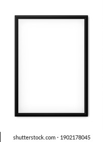 3D Frame. Black Frame Isolated On Background. Realistic Modern Border. Rectangular Vertical Boarder With Shadow. Design For Picture, Presentation, Mockup, Photo, Poster, Restaurant Menu. Illustration