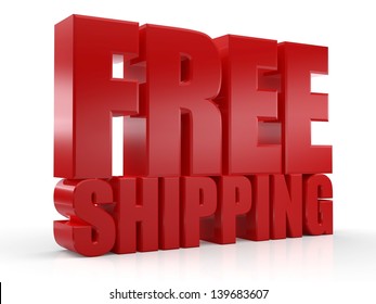 3D Free Shipping Text On White Background