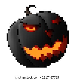 3d Front View Pixelated Art Black Jack O Lantern Pumpkin Head Scary Halloween Ornament Design Theme