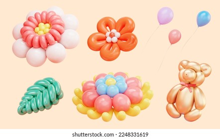 3D fun celebratory balloon arts set isolated on light orange background. - Powered by Shutterstock