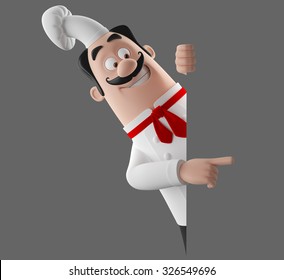3D funny cartoon character, merry cook icon, isolated no background, gourmet chef man  with mustache, cooking figure