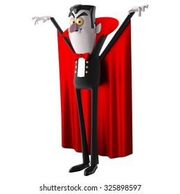 3d Funny Character, Comic Dracula Halloween Illustration Isolated On White Background