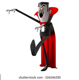 3d Funny Character, Comic Dracula Halloween Illustration Isolated On White Background