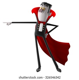 3d Funny Character, Comic Dracula Halloween Illustration Isolated On White Background