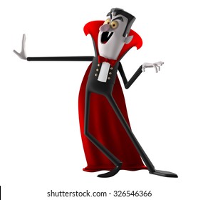 3d Funny Character, Comic Dracula Halloween Illustration Isolated On White Background