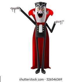 3d Funny Character, Comic Dracula Halloween Illustration Isolated On White Background