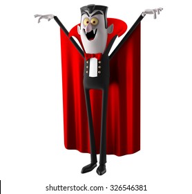 3d Funny Character, Comic Dracula Halloween Illustration Isolated On White Background