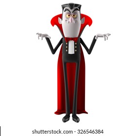 3d Funny Character, Comic Dracula Halloween Illustration Isolated On White Background