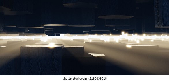 3d Of Futuristic Space With Honeycomb Columns