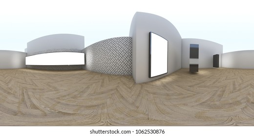 3d gallery room illustration spherical 360 vr degrees, a seamless panorama of the room and interior design for business room (3D rendering)