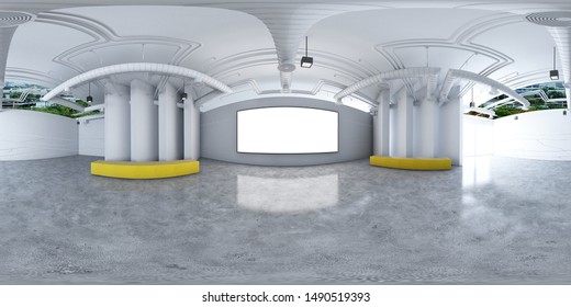 3d gallery room illustration spherical 360 vr degrees, a seamless panorama of the room and interior design for business room (3D rendering)