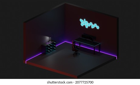 3D Gaming Room, Gaming Chair, Apex Legends Kunai Wraith, Polygon Neon Light, LED Light