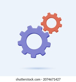 3D Gear icon Metal gears and cogs. Gear icon flat design. Mechanism wheels logo. Cogwheel concept template. Settings, process, progress business icon. 3D icon free to edit. UI symbol.
