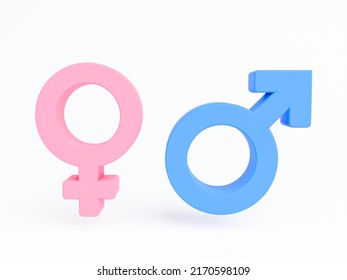 3D Gender Icon Isolated On White Background. Couple Man And Woman, Female, Male, Stereotype, Blue And Pink 3d Paper Art, 3d Rendering.