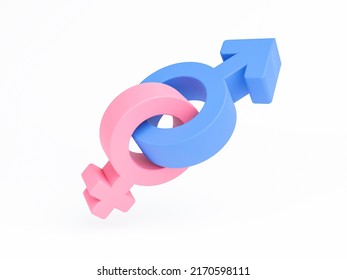 3D Gender Icon Isolated On White Background. Couple Man And Woman, Female, Male, Stereotype, Blue And Pink 3d Paper Art, 3d Rendering.