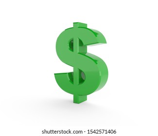 3D generated dollar sign with green color isolated on white background.