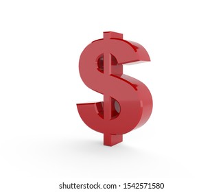 3D generated dollar sign with red color isolated on white background.