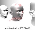 3d generated human heads placed in the line. Central head represent an unhealthy human