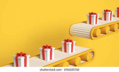 3D Gifts Box On Conveyor Belt